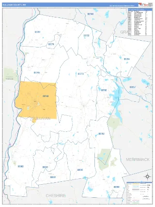 Sullivan County, NH Business Reference style ZIP Code wall map