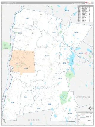 Sullivan County, NH Classic style ZIP Code wall map
