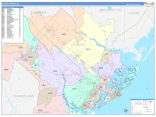 Atlantic County, NJ ColorCast style ZIP Code wall map