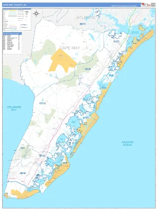 Cape May County, NJ Business Reference style ZIP Code wall map