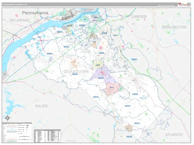 Gloucester County, NJ ZIP Code Wall Map, Classic style