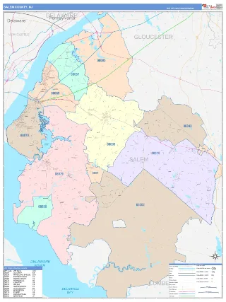 Salem County, NJ ColorCast style ZIP Code wall map