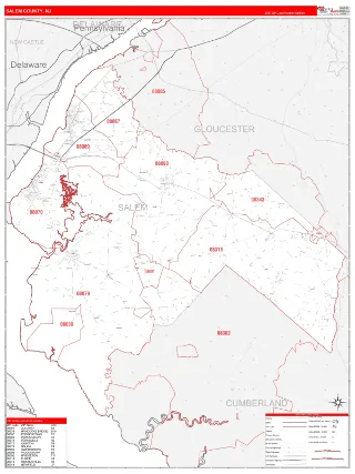 Salem County, NJ RedLine style ZIP Code wall map