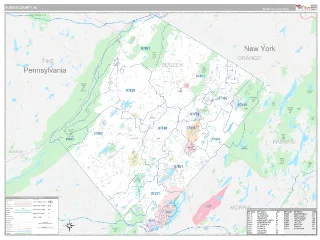 Sussex County, NJ Classic style ZIP Code wall map