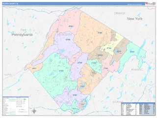 Sussex County, NJ ColorCast style ZIP Code wall map