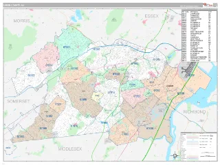 Union County, NJ Classic style ZIP Code wall map