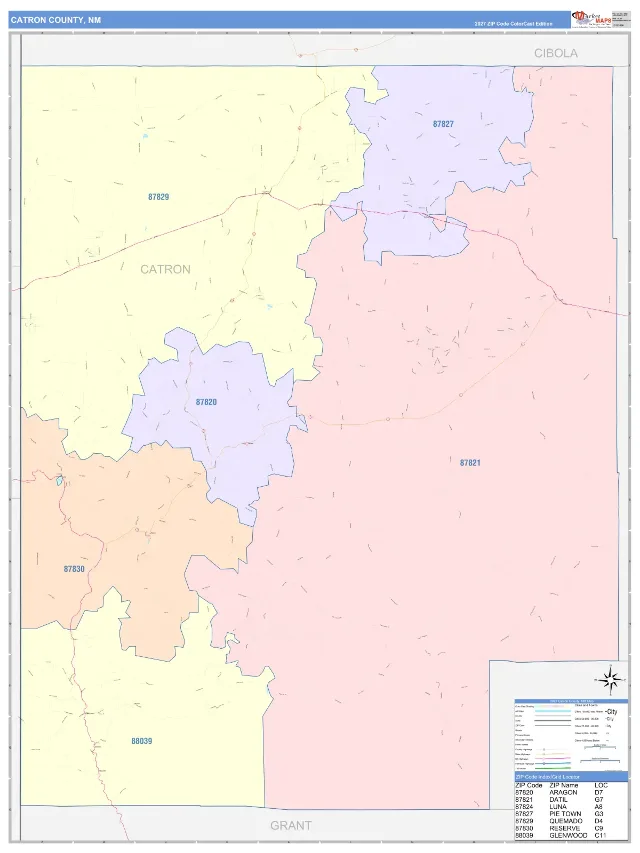 Catron County, NM ZIP Code Wall Map, ColorCast style