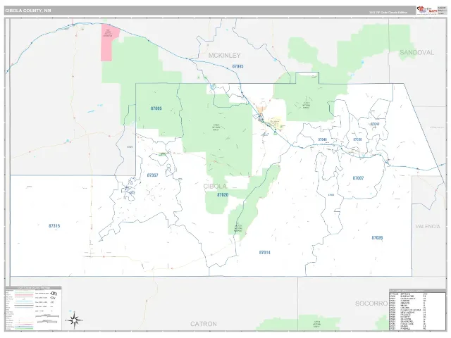 Cibola County, NM ZIP Code Wall Map, Classic style