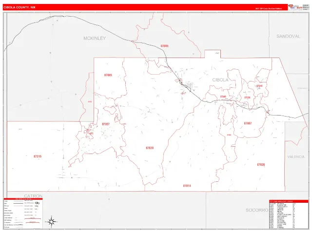 Cibola County, NM ZIP Code Wall Map, RedLine style