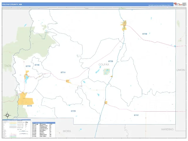 Colfax County, NM ZIP Code Wall Map, Business Reference style