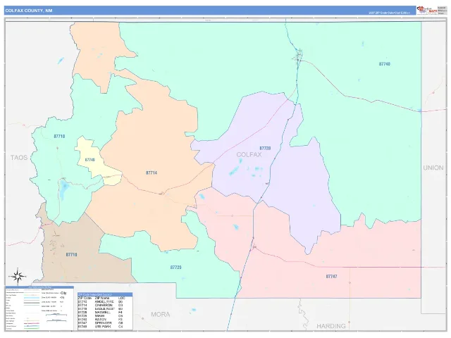 Colfax County, NM ZIP Code Wall Map, ColorCast style