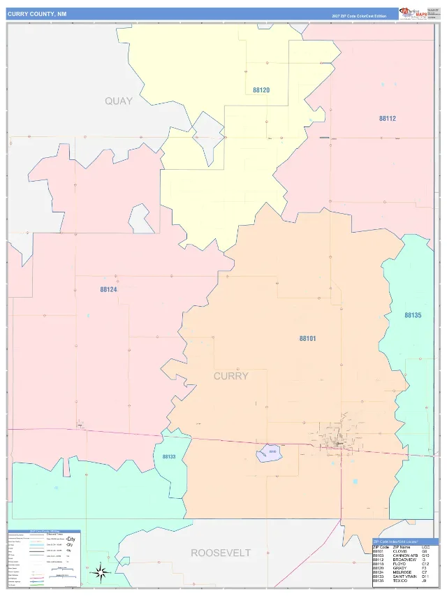 Curry County, NM ZIP Code Wall Map, ColorCast style
