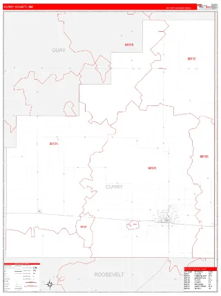 Curry County, NM RedLine style ZIP Code wall map