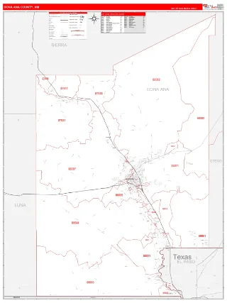 Dona Ana County, NM RedLine style ZIP Code wall map