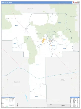Grant County, NM Business Reference style ZIP Code wall map
