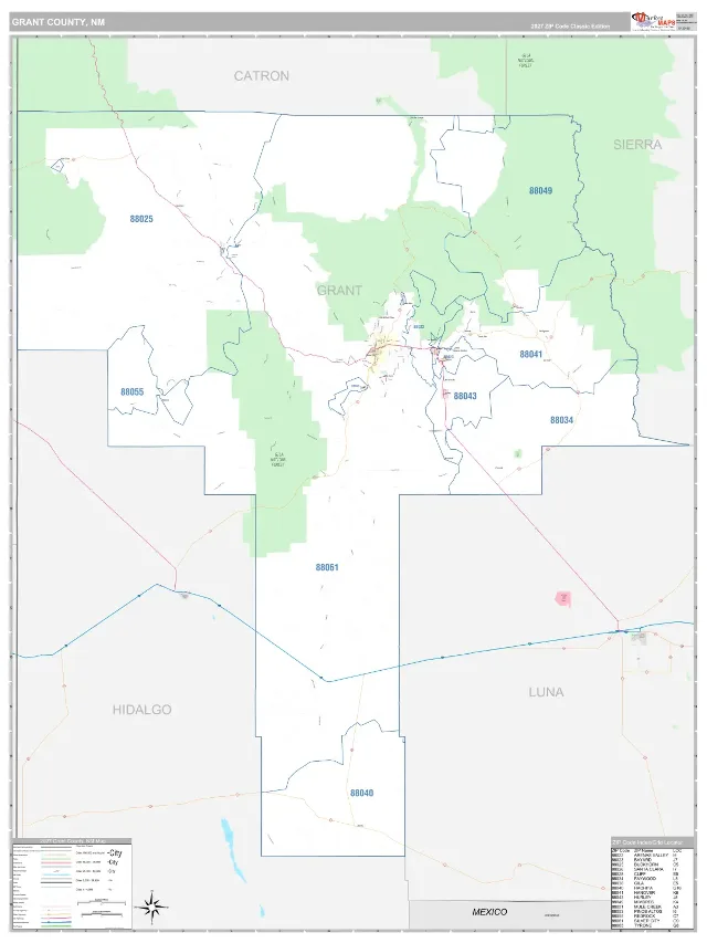 Grant County, NM ZIP Code Wall Map, Classic style