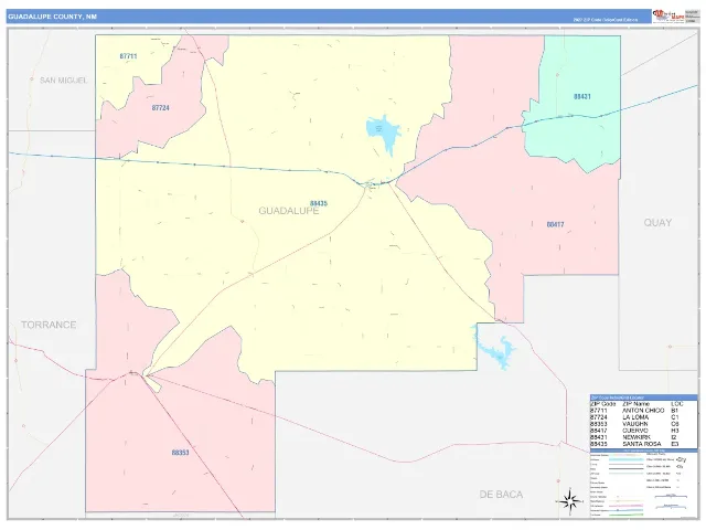 Guadalupe County, NM ZIP Code Wall Map, ColorCast style