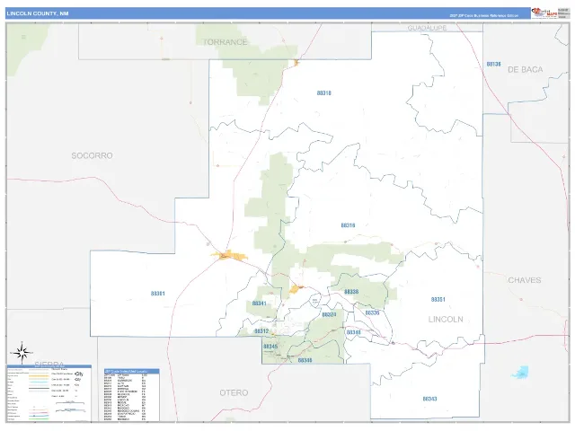 Lincoln County, NM ZIP Code Wall Map, Business Reference style