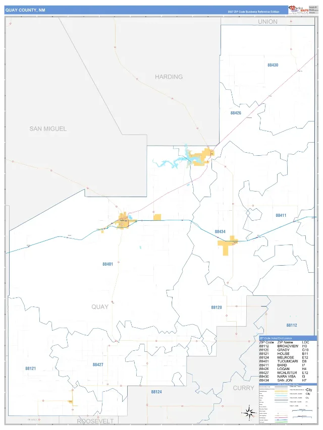 Quay County, NM ZIP Code Wall Map, Business Reference style
