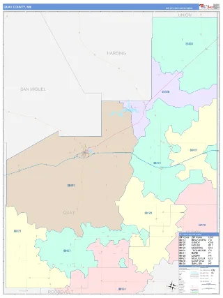 Quay County, NM ColorCast style ZIP Code wall map