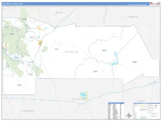 San Miguel County, NM Business Reference style ZIP Code wall map