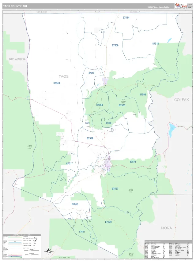 Taos County, NM ZIP Code Wall Map, Classic style