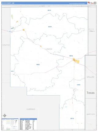 Union County, NM Business Reference style ZIP Code wall map