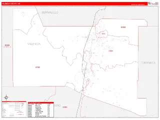 Valencia County, NM RedLine style ZIP Code wall map