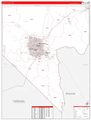 Clark County, NV RedLine style ZIP Code wall map