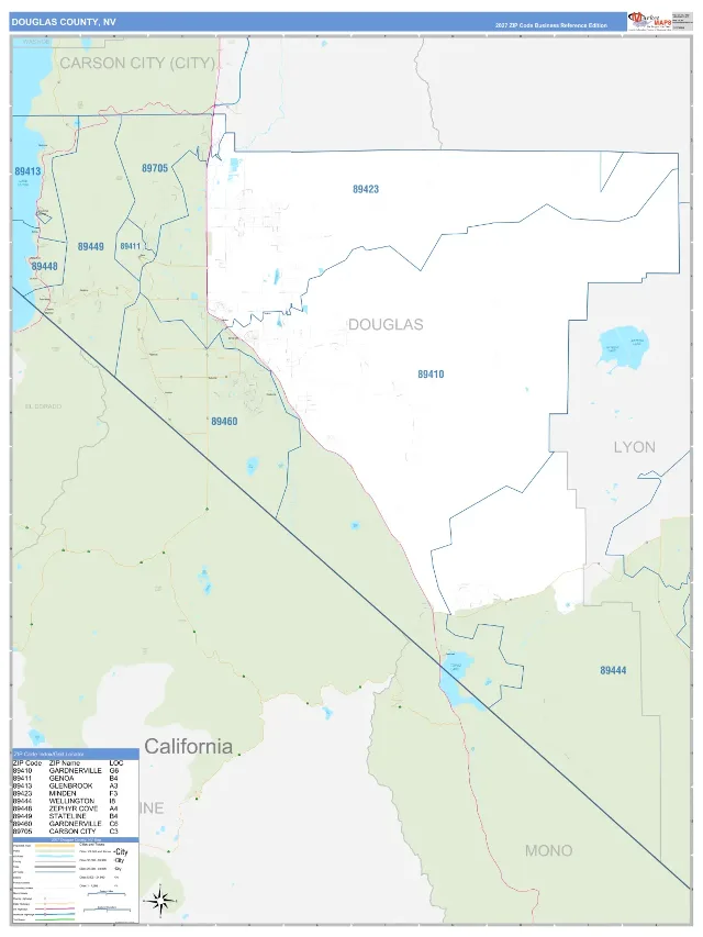 Douglas County, NV ZIP Code Wall Map, Business Reference style