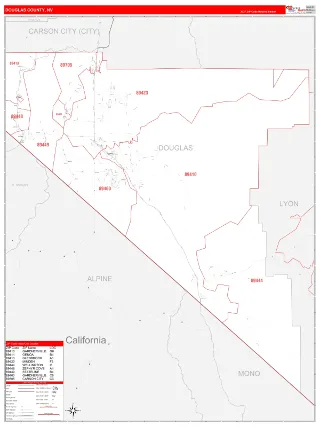 Douglas County, NV RedLine style ZIP Code wall map