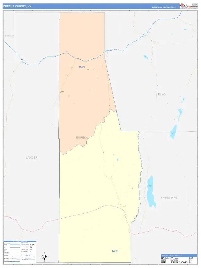 Eureka County, NV ZIP Code Wall Map, ColorCast style