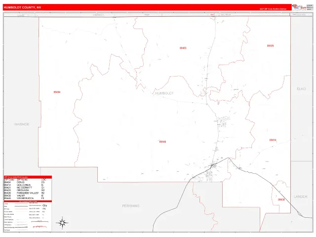 Humboldt County, NV ZIP Code Wall Map, RedLine style