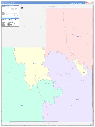 Lincoln County, NV ColorCast style ZIP Code wall map