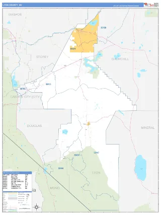 Lyon County, NV Business Reference style ZIP Code wall map
