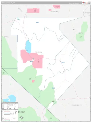 Mineral County, NV Classic style ZIP Code wall map