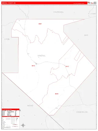 Mineral County, NV RedLine style ZIP Code wall map