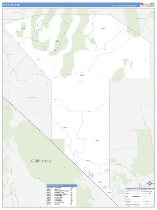 Nye County, NV Business Reference style ZIP Code wall map