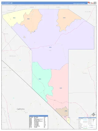 Nye County, NV ColorCast style ZIP Code wall map