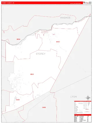 Storey County, NV RedLine style ZIP Code wall map