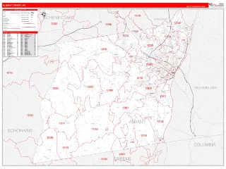 Albany County, NY RedLine style ZIP Code wall map