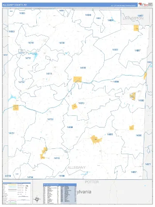 Allegany County, NY Business Reference style ZIP Code wall map