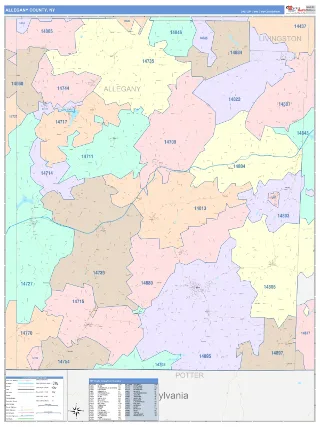 Allegany County, NY ColorCast style ZIP Code wall map