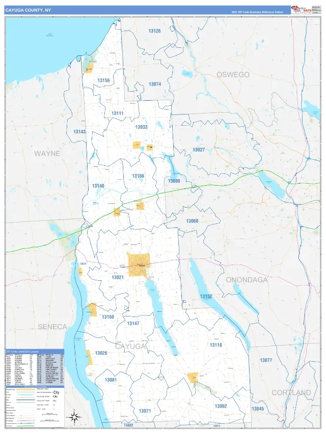 Cayuga County, NY ZIP Code Wall Map, Business Reference style