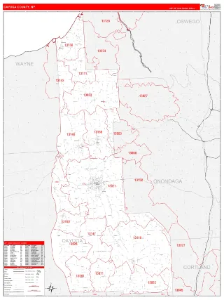 Cayuga County, NY RedLine style ZIP Code wall map