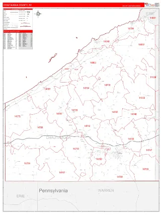 Chautauqua County, NY RedLine style ZIP Code wall map