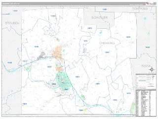 Chemung County, NY Classic style ZIP Code wall map