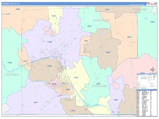 Chemung County, NY ColorCast style ZIP Code wall map