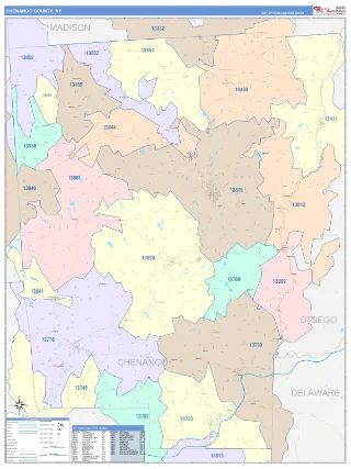 Chenango County, NY ColorCast style ZIP Code wall map