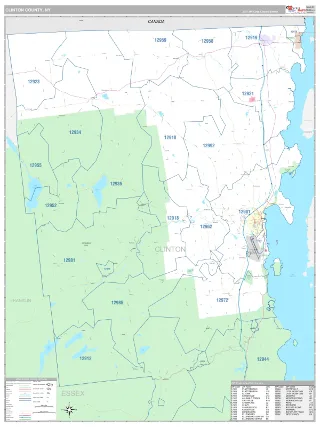 Clinton County, NY Classic style ZIP Code wall map